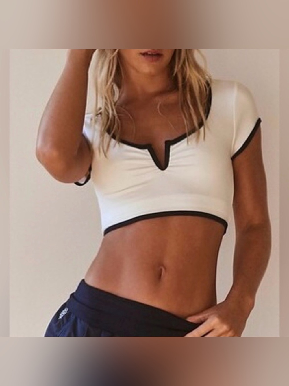 Free People Movement • Pipe Dream Baby Tee • White and Navy • Size M • NWOT